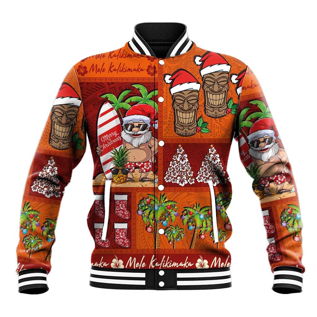 Hawaiian Christmas Baseball Jacket - Mele Kalikimaka Island Holiday Vibes - Red Orange LT03 Unisex Red - Orange - Polynesian Pride