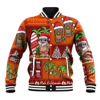Hawaiian Christmas Baseball Jacket - Mele Kalikimaka Island Holiday Vibes - Red Orange LT03 Unisex Red - Orange - Polynesian Pride