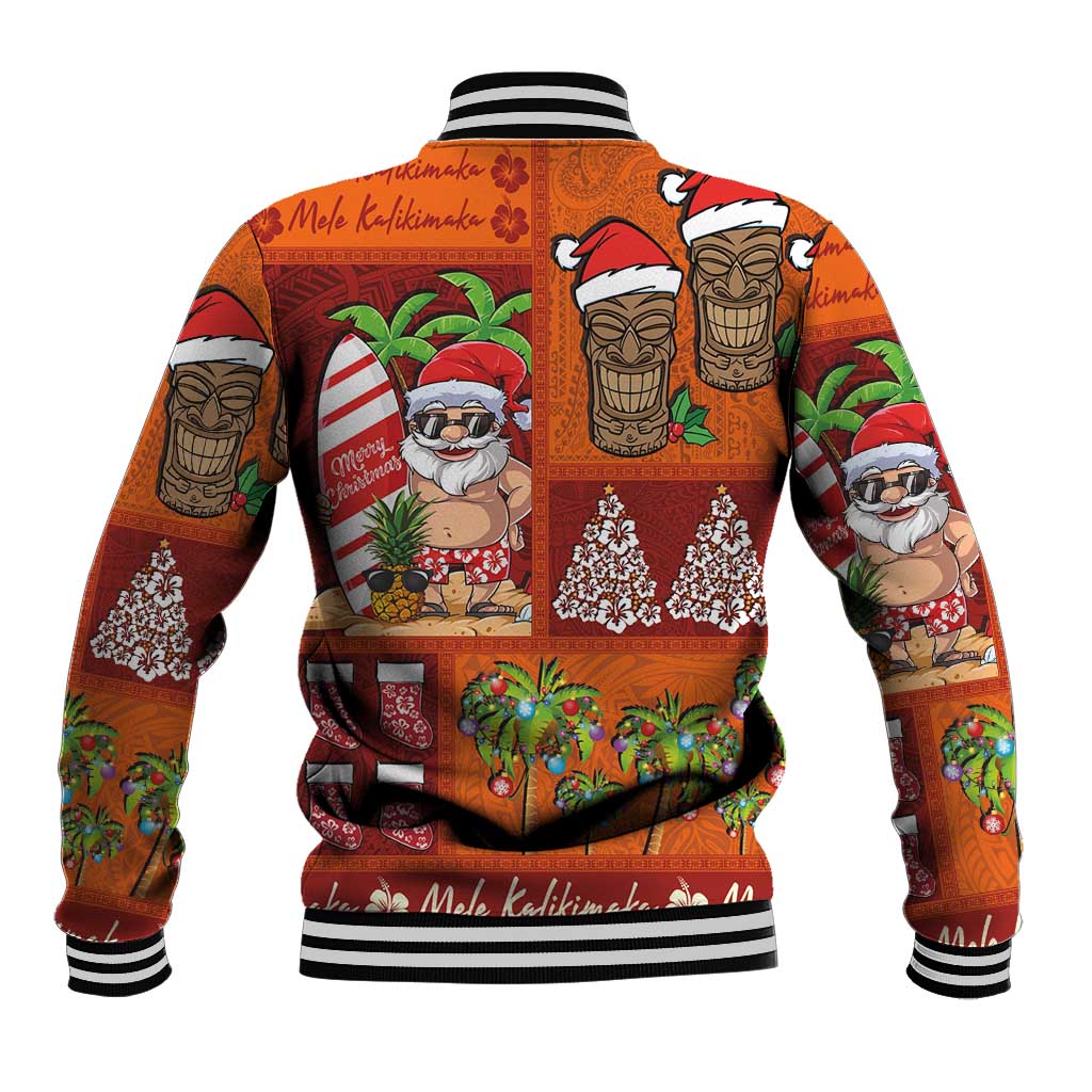 Hawaiian Christmas Baseball Jacket - Mele Kalikimaka Island Holiday Vibes - Red Orange LT03 - Polynesian Pride