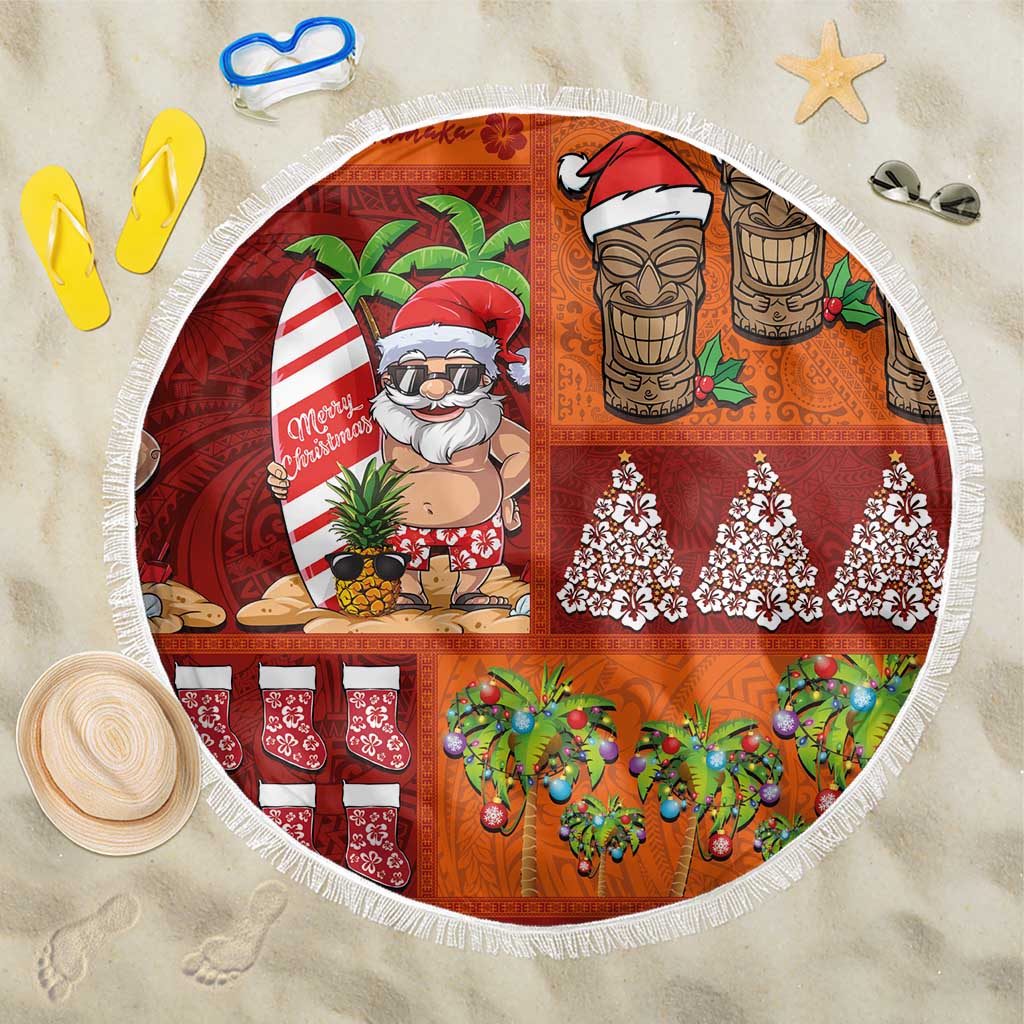 Hawaiian Christmas Beach Blanket - Mele Kalikimaka Island Holiday Vibes - Red Orange LT03 One Size 150cm Red - Orange - Polynesian Pride