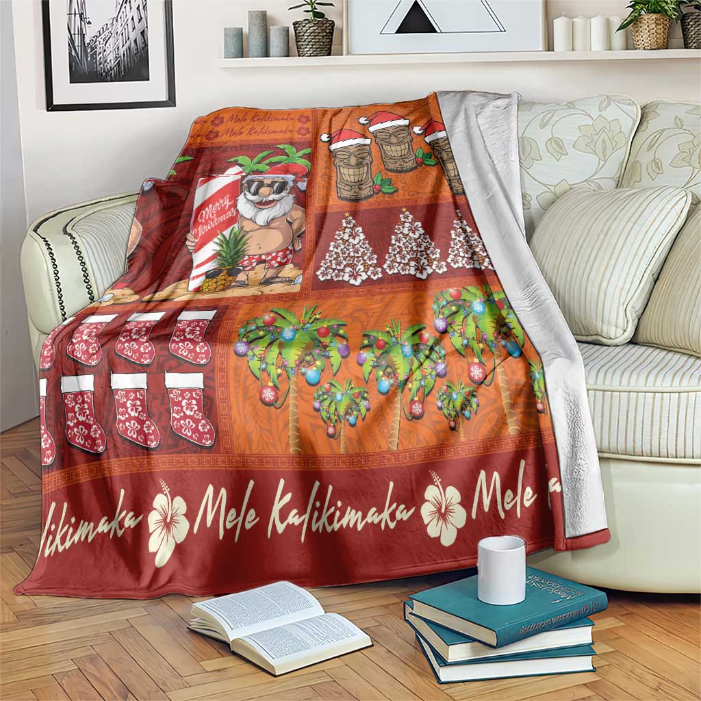 Hawaiian Christmas Blanket - Mele Kalikimaka Island Holiday Vibes - Red Orange LT03 Red - Orange - Polynesian Pride
