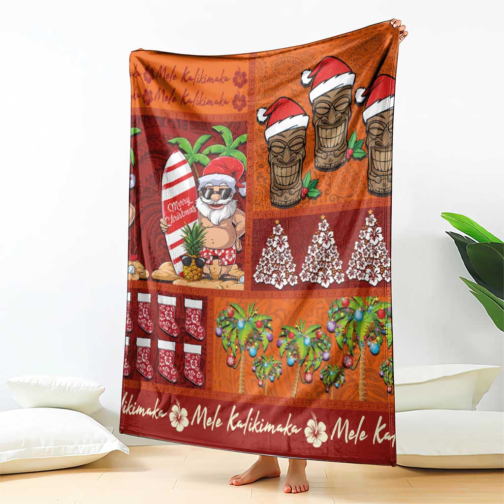 Hawaiian Christmas Blanket - Mele Kalikimaka Island Holiday Vibes - Red Orange LT03 - Polynesian Pride