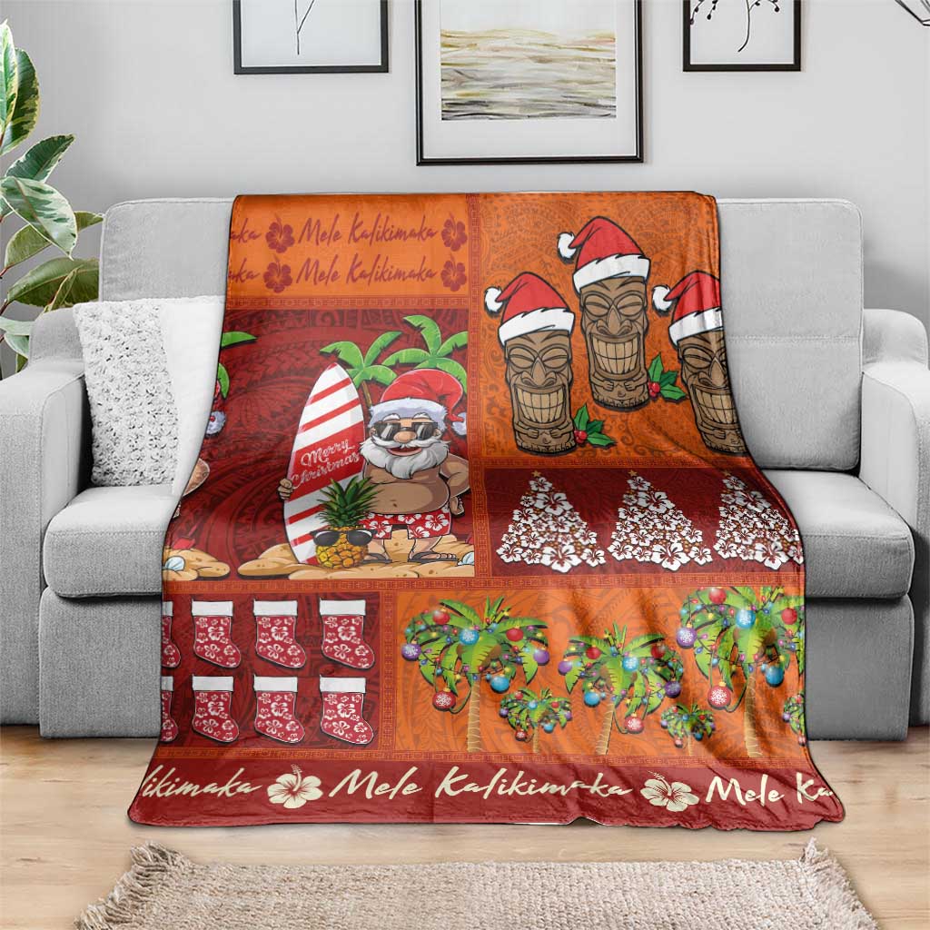 Hawaiian Christmas Blanket - Mele Kalikimaka Island Holiday Vibes - Red Orange LT03 - Polynesian Pride