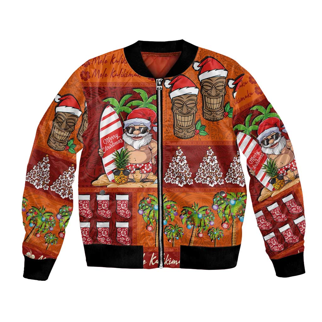 Hawaiian Christmas Bomber Jacket - Mele Kalikimaka Island Holiday Vibes - Red Orange