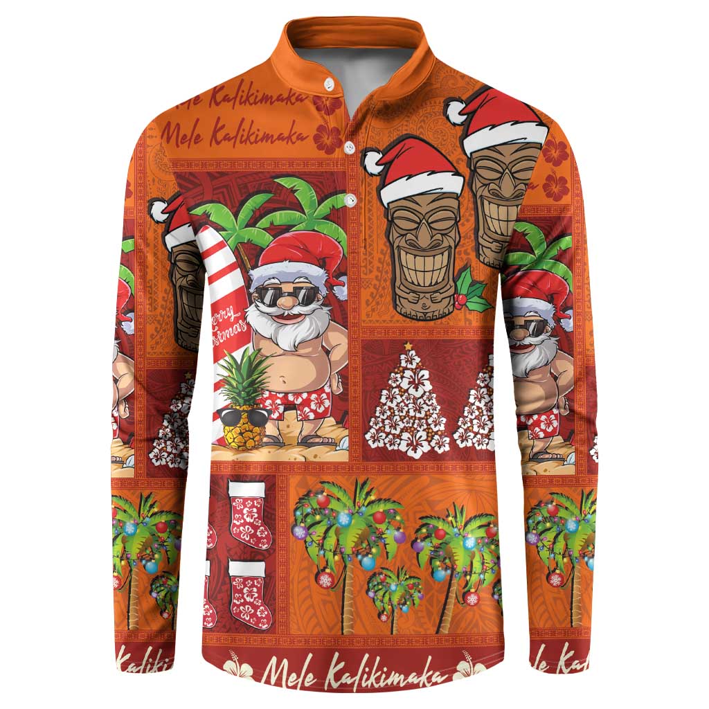 Hawaiian Christmas Button Sweatshirt - Mele Kalikimaka Island Holiday Vibes - Red Orange LT03 Red - Orange - Polynesian Pride
