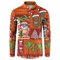 Hawaiian Christmas Button Sweatshirt - Mele Kalikimaka Island Holiday Vibes - Red Orange LT03 Red - Orange - Polynesian Pride
