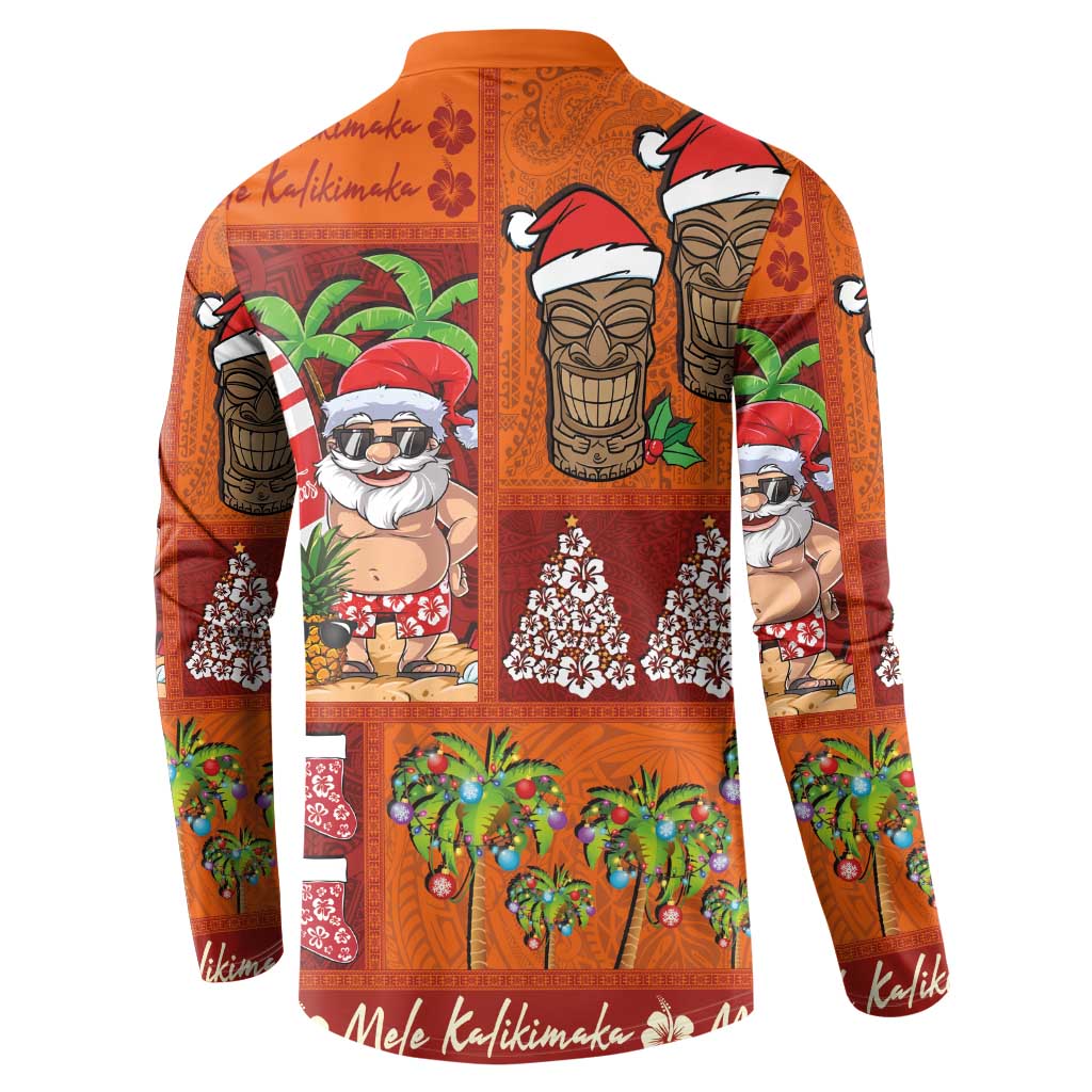 Hawaiian Christmas Button Sweatshirt - Mele Kalikimaka Island Holiday Vibes - Red Orange LT03 - Polynesian Pride