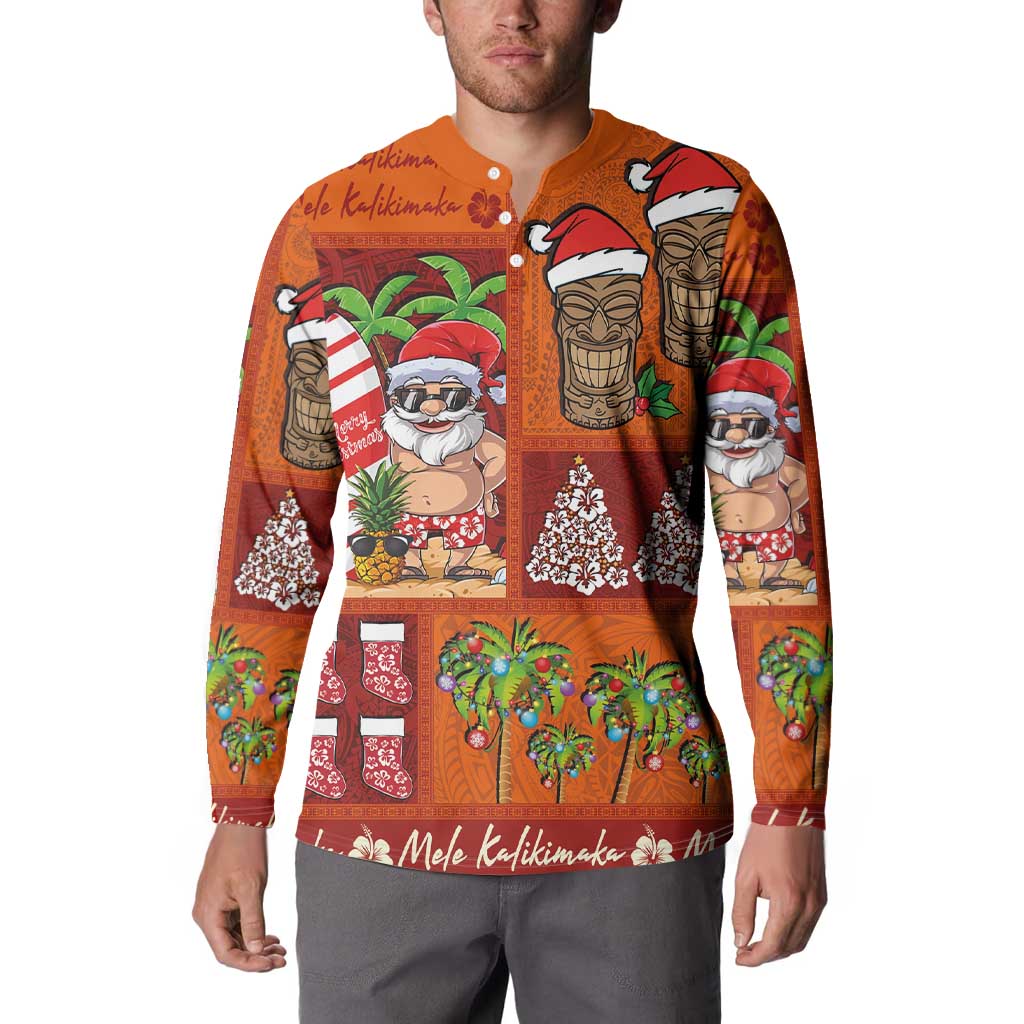Hawaiian Christmas Button Sweatshirt - Mele Kalikimaka Island Holiday Vibes - Red Orange LT03 - Polynesian Pride