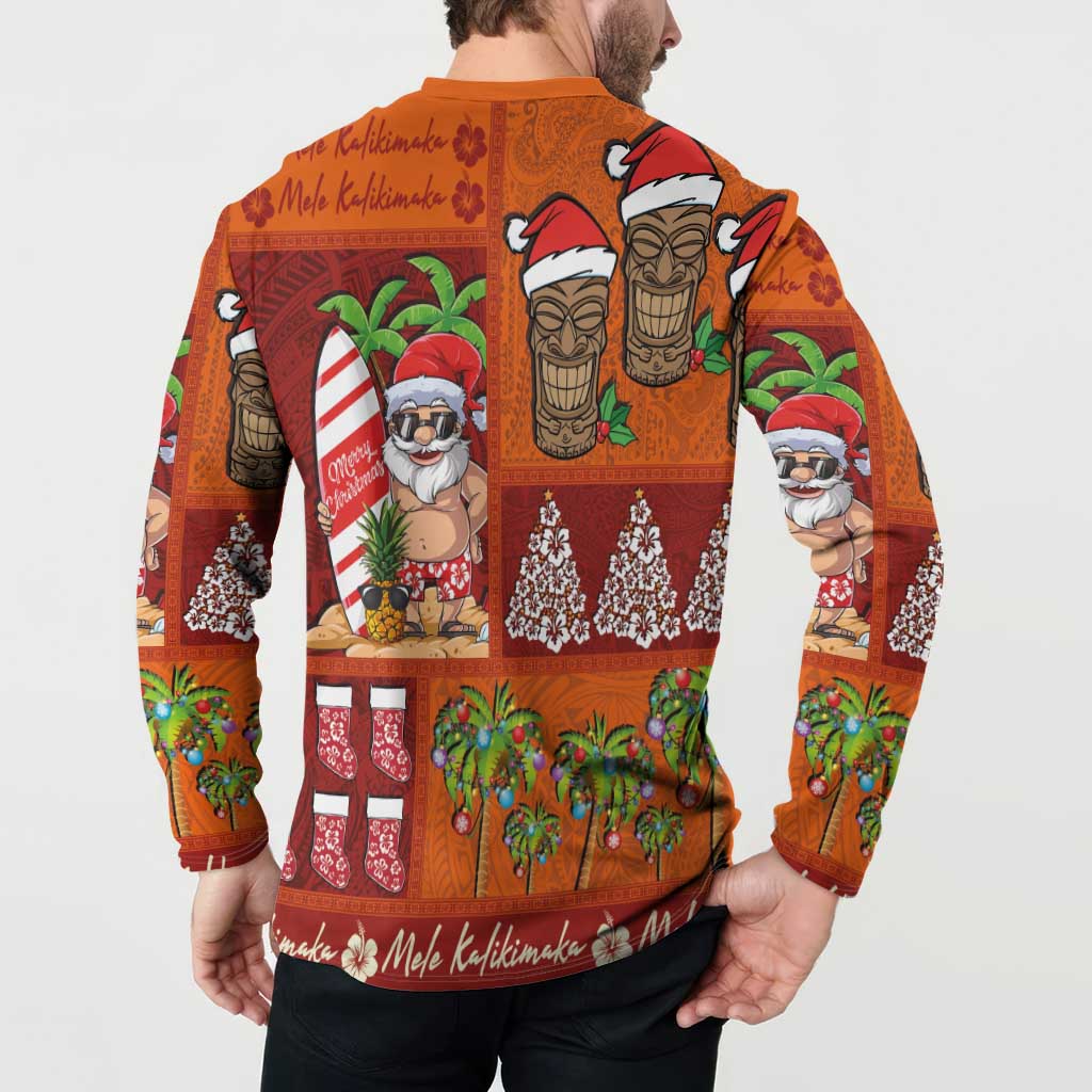 Hawaiian Christmas Button Sweatshirt - Mele Kalikimaka Island Holiday Vibes - Red Orange LT03 - Polynesian Pride