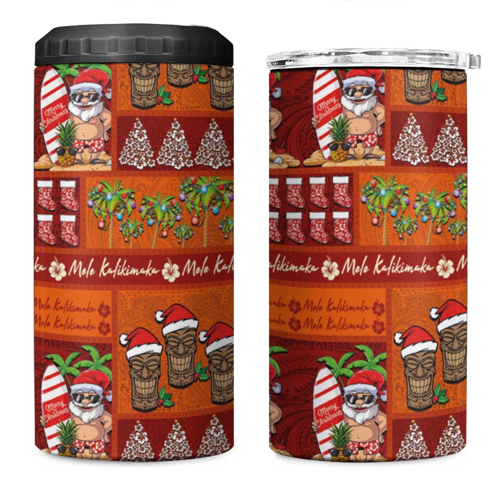 Hawaiian Christmas 4 in 1 Can Cooler Tumbler - Mele Kalikimaka Island Holiday Vibes - Red Orange