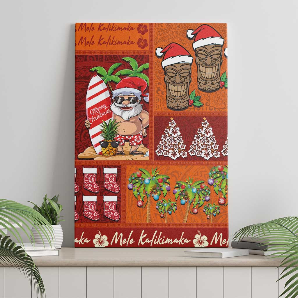 Hawaiian Christmas Canvas Wall Art - Mele Kalikimaka Island Holiday Vibes - Red Orange LT03 - Polynesian Pride