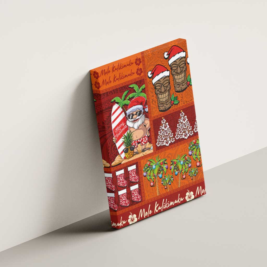 Hawaiian Christmas Canvas Wall Art - Mele Kalikimaka Island Holiday Vibes - Red Orange LT03 - Polynesian Pride
