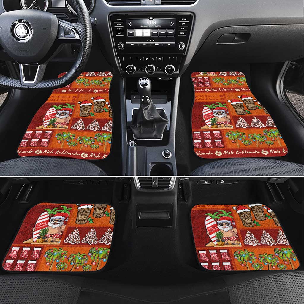 Hawaiian Christmas Car Mats - Mele Kalikimaka Island Holiday Vibes - Red Orange