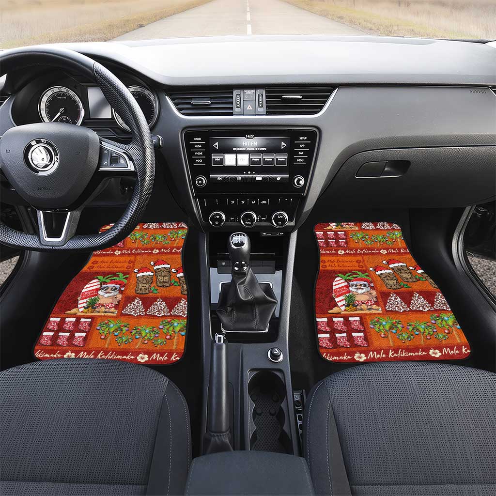 Hawaiian Christmas Car Mats - Mele Kalikimaka Island Holiday Vibes - Red Orange