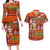 Hawaiian Christmas Couples Matching Long Sleeve Bodycon Dress and Hawaiian Shirt - Mele Kalikimaka Island Holiday Vibes - Red Orange