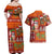 Hawaiian Christmas Couples Matching Off Shoulder Maxi Dress and Hawaiian Shirt - Mele Kalikimaka Island Holiday Vibes - Red Orange