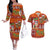 Hawaiian Christmas Couples Matching Off The Shoulder Long Sleeve Dress and Hawaiian Shirt - Mele Kalikimaka Island Holiday Vibes - Red Orange