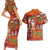 Hawaiian Christmas Couples Matching Short Sleeve Bodycon Dress and Hawaiian Shirt - Mele Kalikimaka Island Holiday Vibes - Red Orange