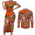 Hawaiian Christmas Couples Matching Short Sleeve Bodycon Dress and Long Sleeve Button Shirt - Mele Kalikimaka Island Holiday Vibes - Red Orange