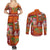 Hawaiian Christmas Couples Matching Summer Maxi Dress and Long Sleeve Button Shirt - Mele Kalikimaka Island Holiday Vibes - Red Orange