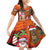 Hawaiian Christmas Family Matching Off Shoulder Short Dress and Hawaiian Shirt - Mele Kalikimaka Island Holiday Vibes - Red Orange