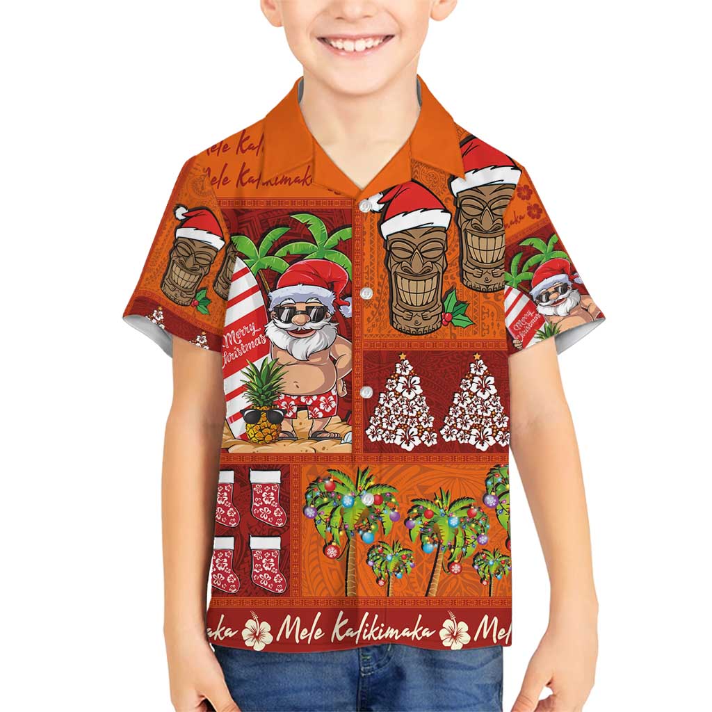 Hawaiian Christmas Family Matching Summer Maxi Dress and Hawaiian Shirt - Mele Kalikimaka Island Holiday Vibes - Red Orange