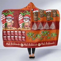 Hawaiian Christmas Hooded Blanket - Mele Kalikimaka Island Holiday Vibes - Red Orange LT03 One Size Red - Orange - Polynesian Pride