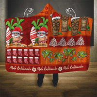 Hawaiian Christmas Hooded Blanket - Mele Kalikimaka Island Holiday Vibes - Red Orange LT03 - Polynesian Pride