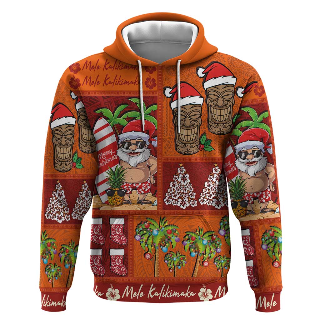 Hawaiian Christmas Hoodie - Mele Kalikimaka Island Holiday Vibes - Red Orange