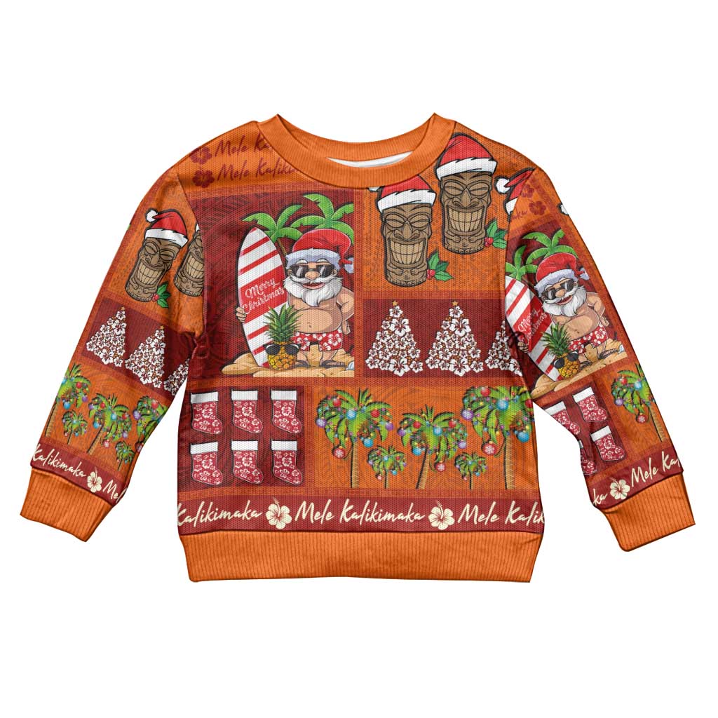 Hawaiian Christmas Kid Ugly Christmas Sweater - Mele Kalikimaka Island Holiday Vibes - Red Orange