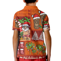 Hawaiian Christmas Kid Polo Shirt - Mele Kalikimaka Island Holiday Vibes - Red Orange