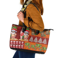 Hawaiian Christmas Leather Tote Bag - Mele Kalikimaka Island Holiday Vibes - Red Orange LT03 Red - Orange - Polynesian Pride