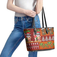 Hawaiian Christmas Leather Tote Bag - Mele Kalikimaka Island Holiday Vibes - Red Orange LT03 - Polynesian Pride