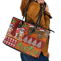 Hawaiian Christmas Leather Tote Bag - Mele Kalikimaka Island Holiday Vibes - Red Orange LT03 - Polynesian Pride