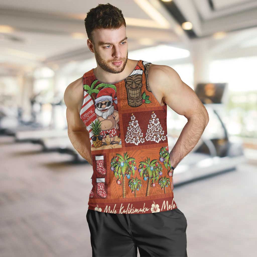 Hawaiian Christmas Men Tank Top - Mele Kalikimaka Island Holiday Vibes - Red Orange