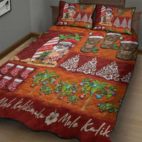 Hawaiian Christmas Quilt Bed Set - Mele Kalikimaka Island Holiday Vibes - Red Orange