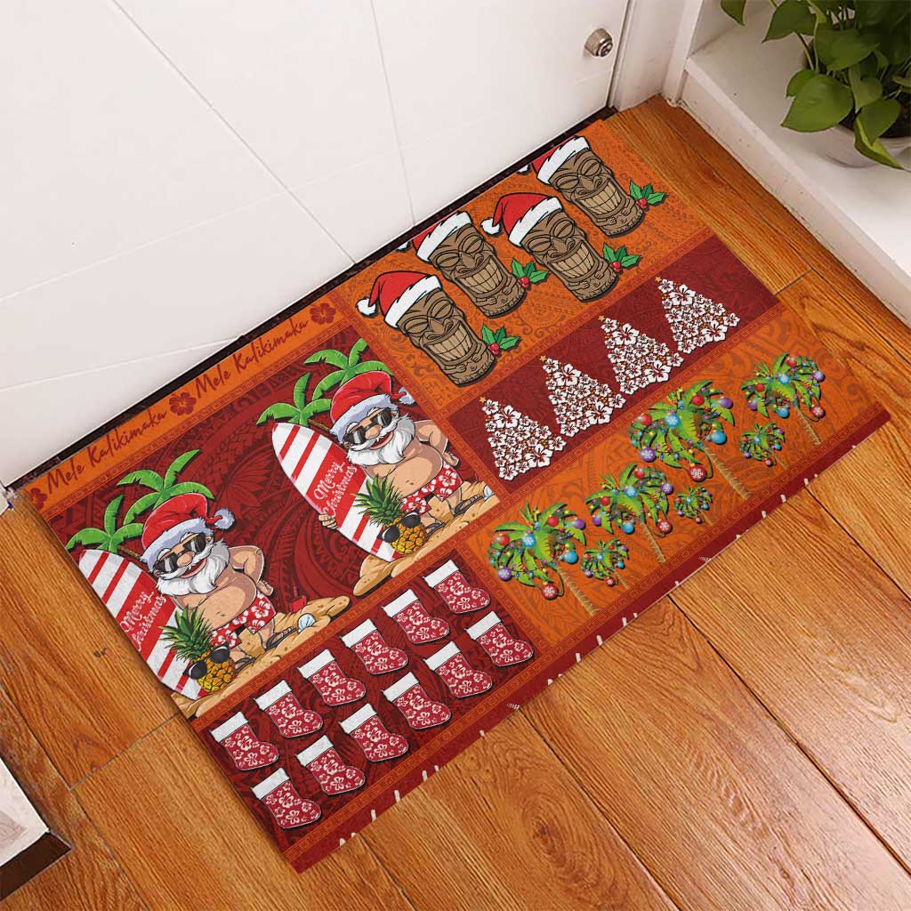 Hawaiian Christmas Rubber Doormat - Mele Kalikimaka Island Holiday Vibes - Red Orange LT03 - Polynesian Pride