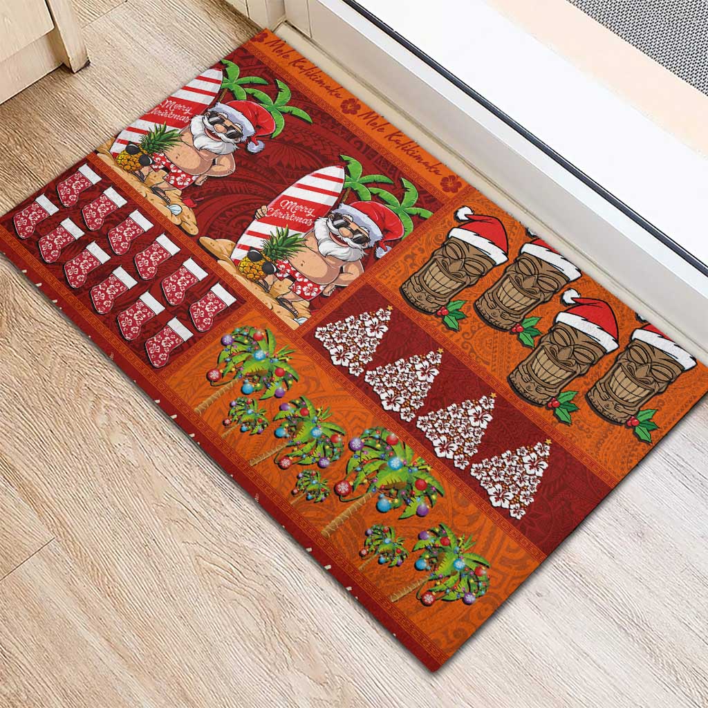 Hawaiian Christmas Rubber Doormat - Mele Kalikimaka Island Holiday Vibes - Red Orange LT03 - Polynesian Pride