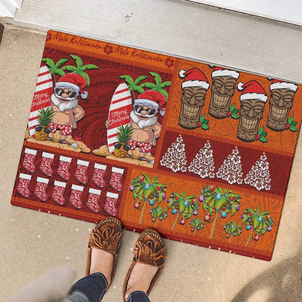 Hawaiian Christmas Rubber Doormat - Mele Kalikimaka Island Holiday Vibes - Red Orange LT03 - Polynesian Pride