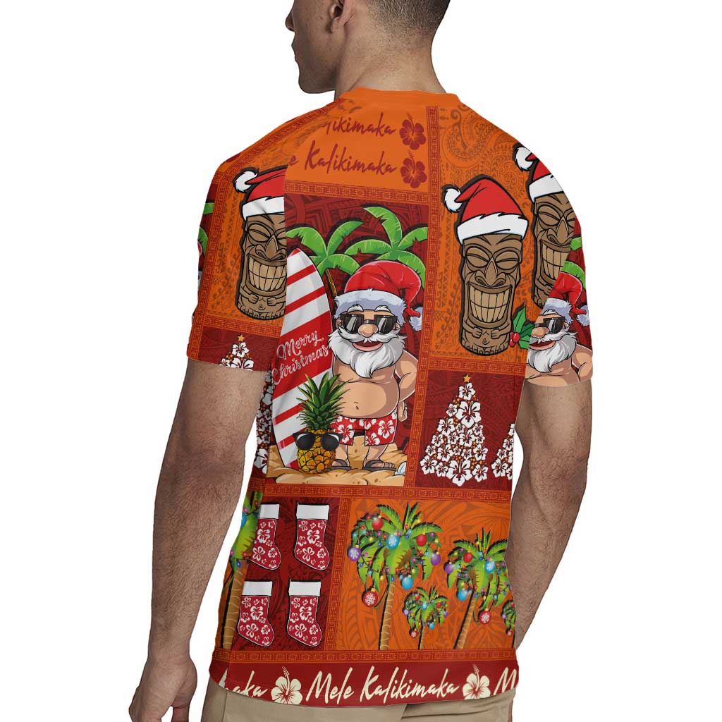 Hawaiian Christmas Rugby Jersey - Mele Kalikimaka Island Holiday Vibes - Red Orange LT03 - Polynesian Pride