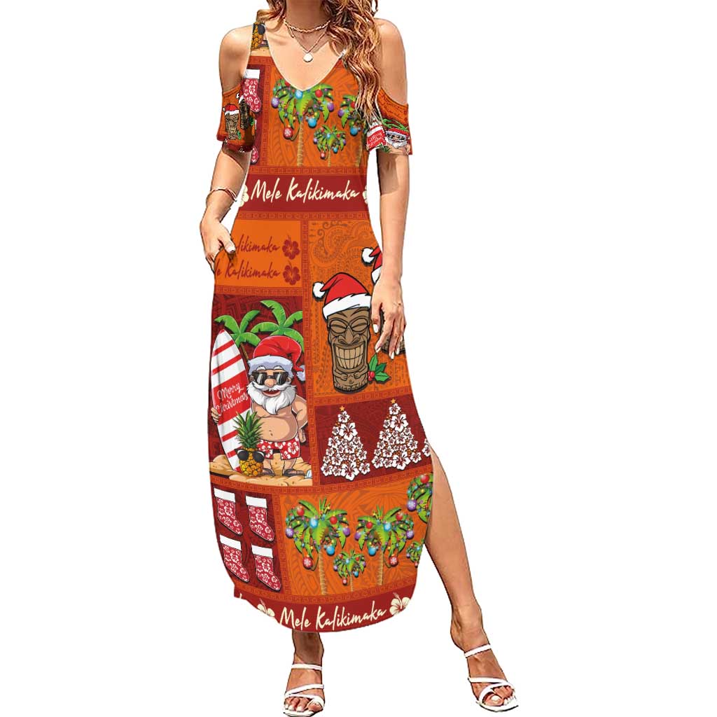 Hawaiian Christmas Summer Maxi Dress - Mele Kalikimaka Island Holiday Vibes - Red Orange