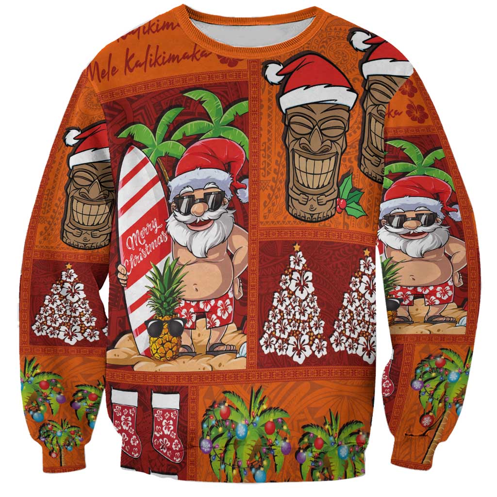 Hawaiian Christmas Sweatshirt - Mele Kalikimaka Island Holiday Vibes - Red Orange