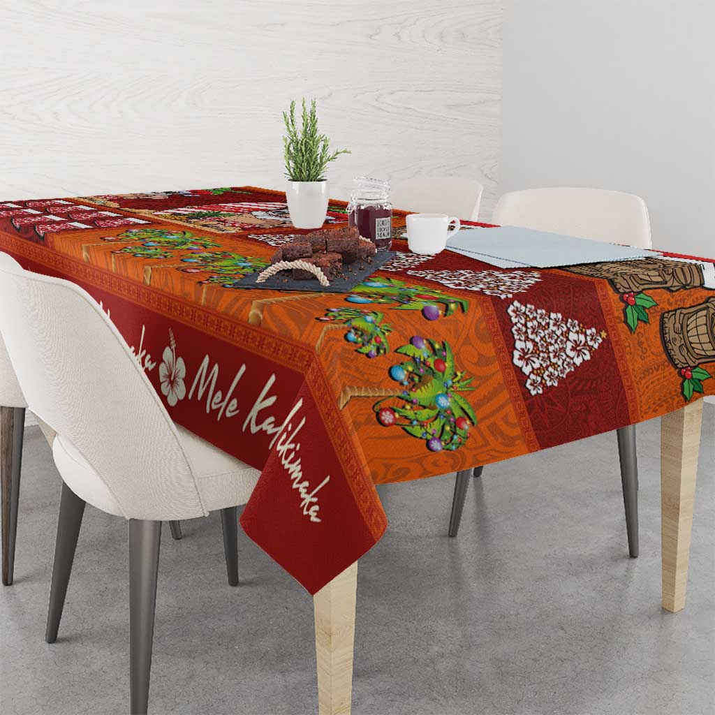 Hawaiian Christmas Tablecloth - Mele Kalikimaka Island Holiday Vibes - Red Orange LT03 - Polynesian Pride