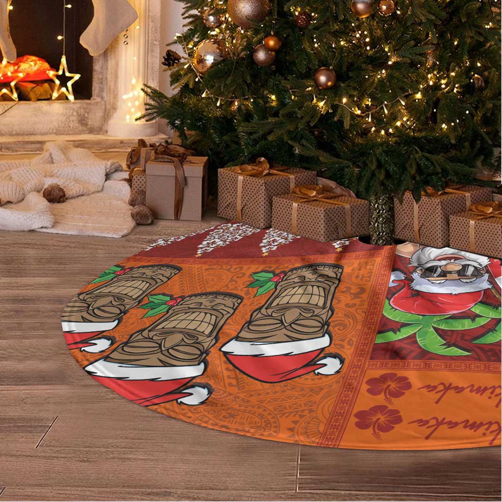 Hawaiian Christmas Tree Skirt - Mele Kalikimaka Island Holiday Vibes - Red Orange