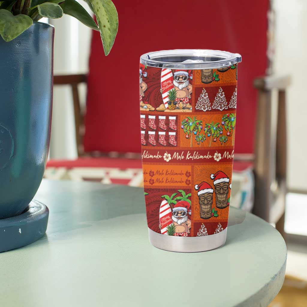 Hawaiian Christmas Tumbler Cup - Mele Kalikimaka Island Holiday Vibes - Red Orange