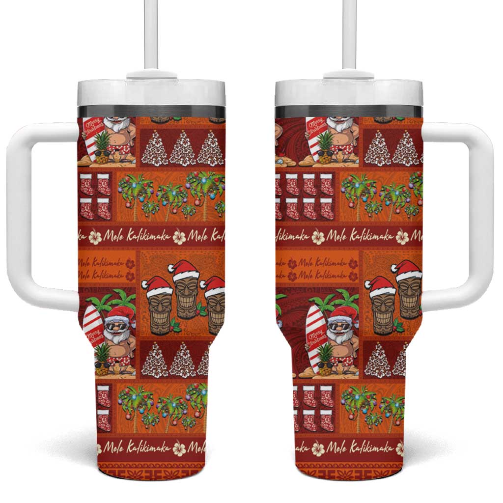 Hawaiian Christmas Tumbler With Handle - Mele Kalikimaka Island Holiday Vibes - Red Orange