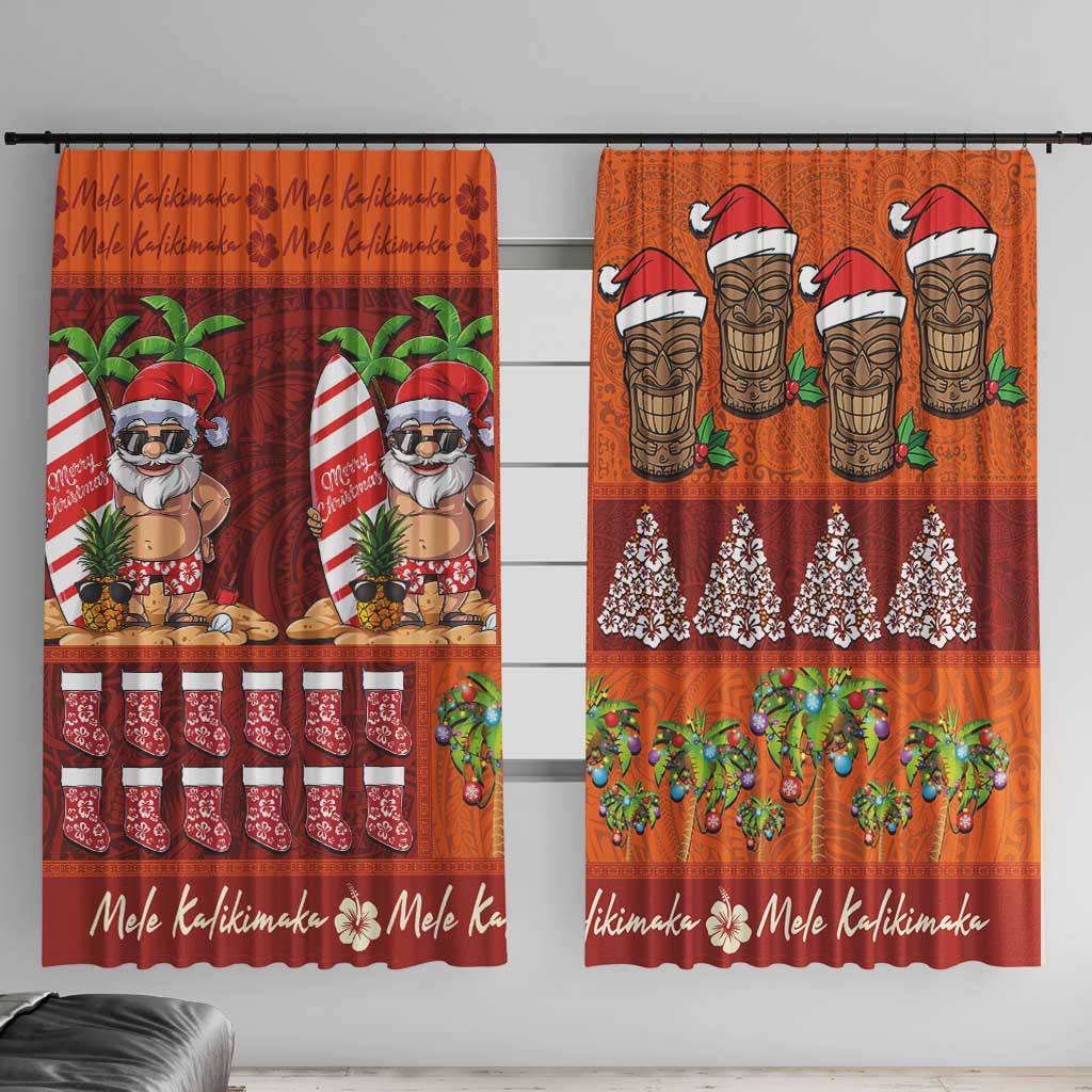 Hawaiian Christmas Window Curtain - Mele Kalikimaka Island Holiday Vibes - Red Orange LT03 With Hooks Red - Orange - Polynesian Pride