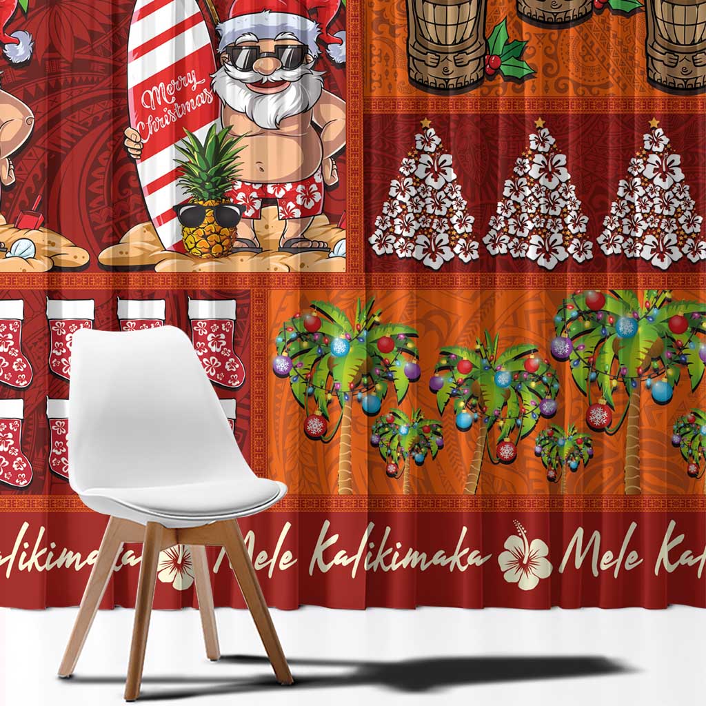 Hawaiian Christmas Window Curtain - Mele Kalikimaka Island Holiday Vibes - Red Orange LT03 - Polynesian Pride