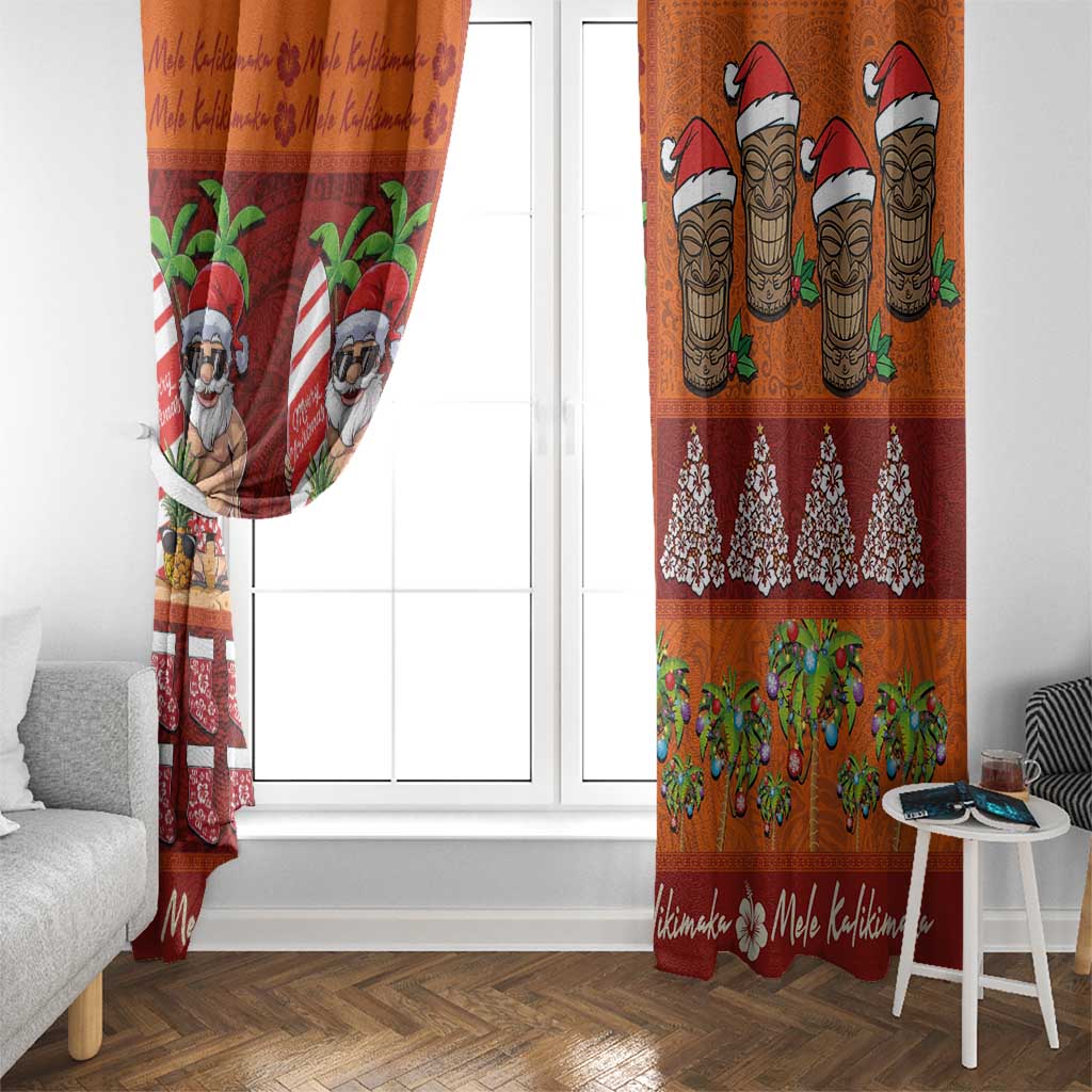 Hawaiian Christmas Window Curtain - Mele Kalikimaka Island Holiday Vibes - Red Orange LT03 - Polynesian Pride