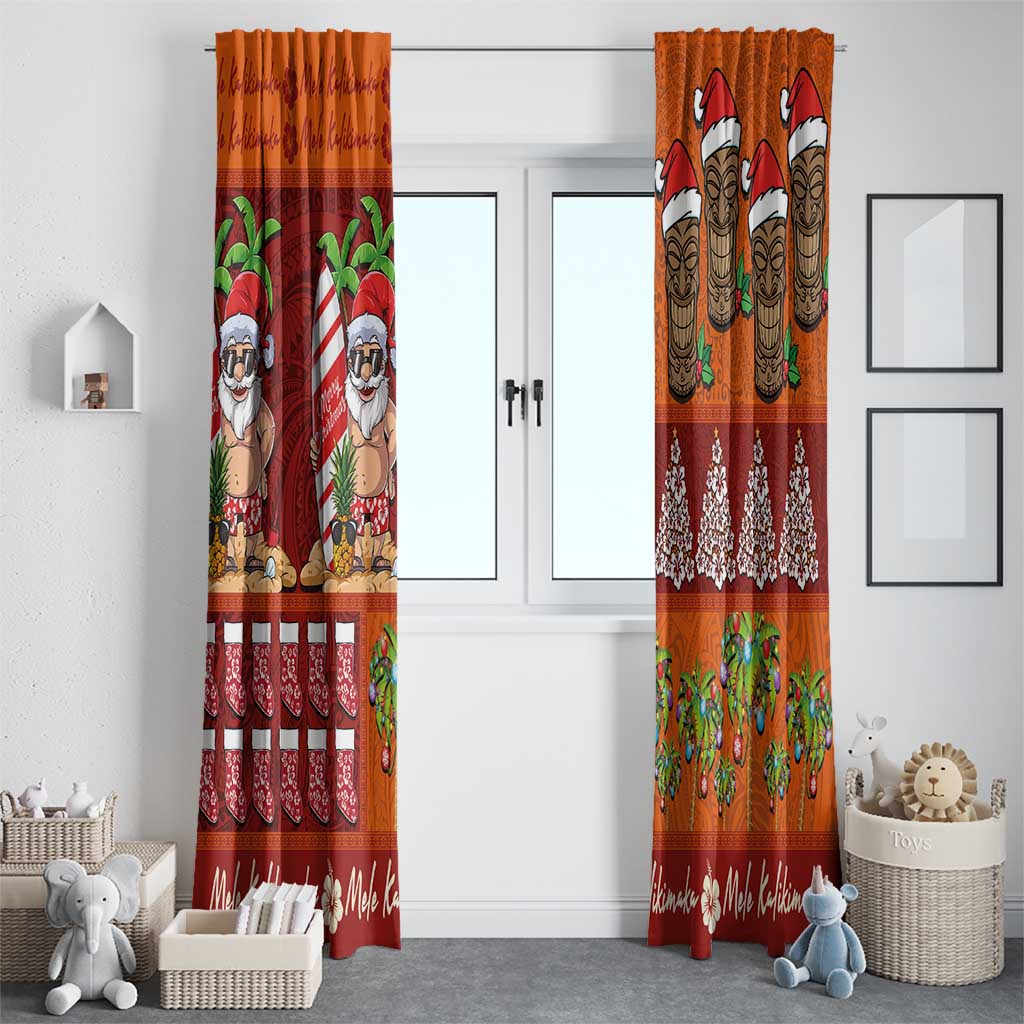 Hawaiian Christmas Window Curtain - Mele Kalikimaka Island Holiday Vibes - Red Orange LT03 - Polynesian Pride
